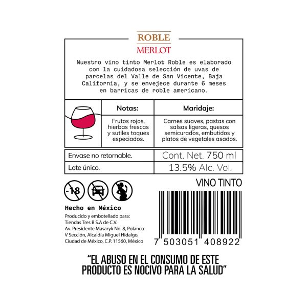 Vino Tinto Merlot Roble YEMA
