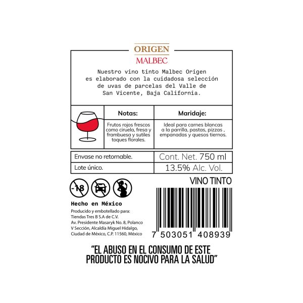 Vino Tinto Malbec Origen YEMA