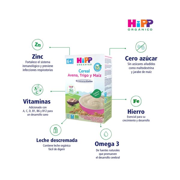 30211-Cereal infantil organico de avena HiPP-02 Cereal Infantil Orgánico de Avena, Trigo y Maíz HiPP