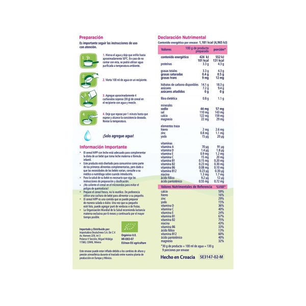 30211-Cereal infantil organico de avena HiPP-03 Cereal Infantil Orgánico de Avena, Trigo y Maíz HiPP