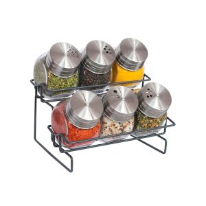 Set Especieros de Vidrio y Acero Inoxidable 7 Pzas Hudson