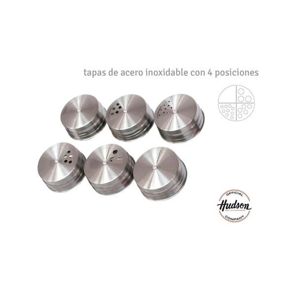 Set Especiero Hudson-02 Set Especieros de Vidrio y Acero Inoxidable 7 Pzas Hudson
