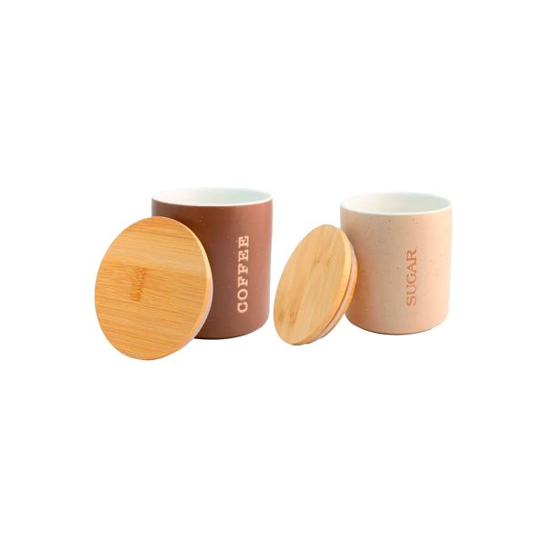 Juego de Frascos de Porcelana para Café y Azúcar con Tapa de Bambú