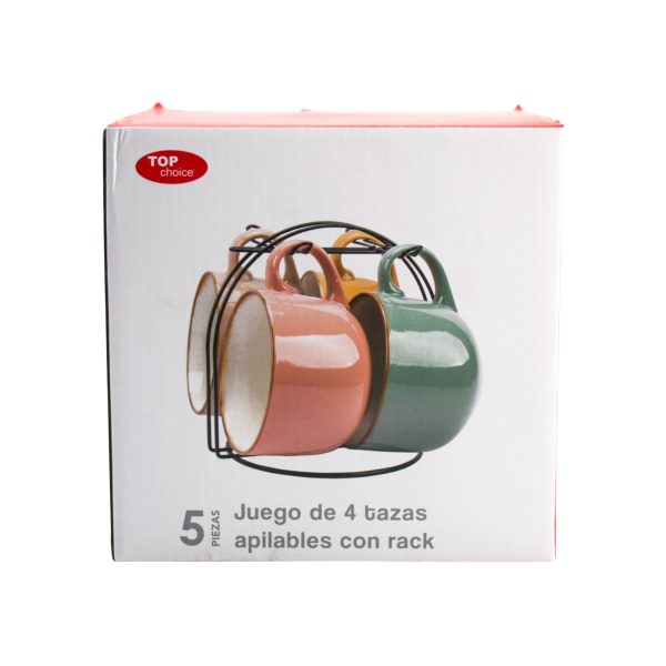 35721-juego-de-4-tazas-3 Juego de 4 Tarros de Porcelana Multicolor con Rack Organizador