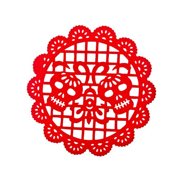 tela-circulo-picado-calaveras-rojas Kit de Manteles Individuales Día de Muertos Artemex