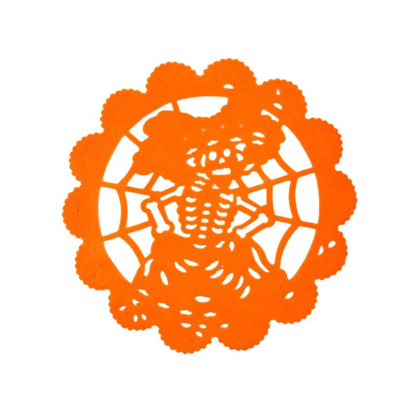 tela-circulo-picado-catrina-naranja Kit de Manteles Individuales Día de Muertos Artemex